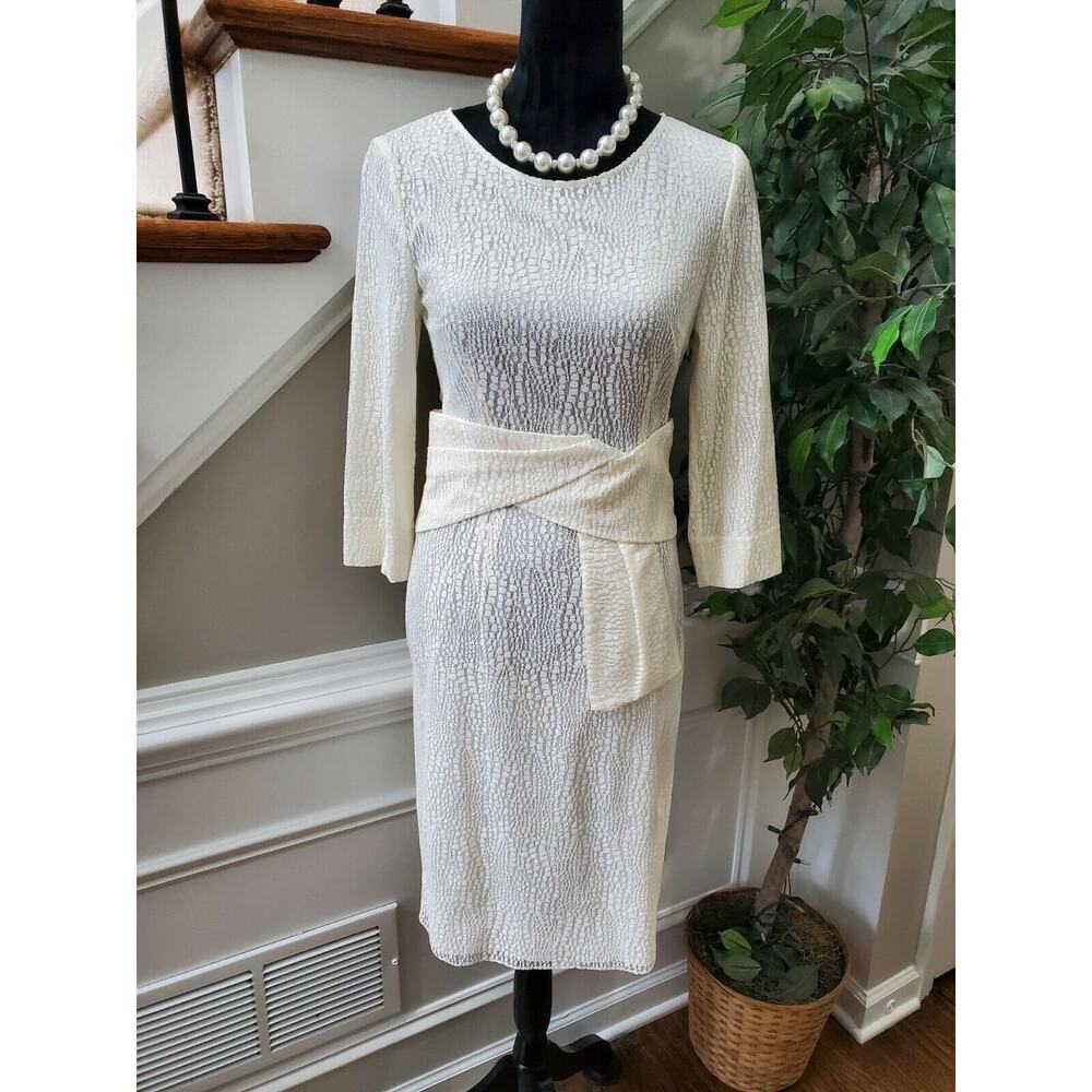 Bloomingdale's ST-Emile Women's Cream Round Neck Long Sleeve Knee Length Dress 6